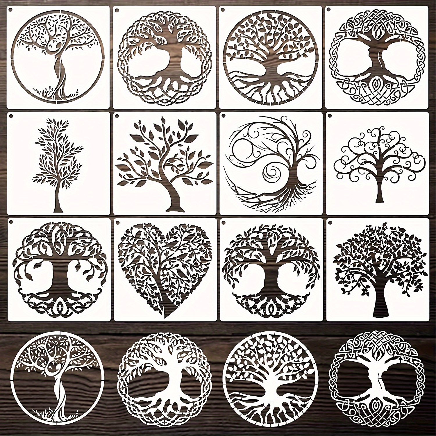 

12pcs Tree Stencils Tree Of Life Stencils For Painting On Wood Air Brush Natural Plants Small Palm Tree Painting Stencils For Canvas Wall Floor Decoration Diy Art Crafts And Decoration