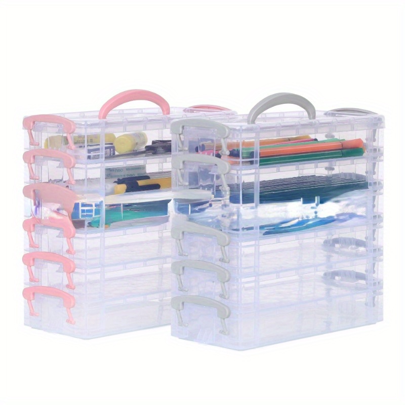 

1pc Plastic Transparent Storage Box, 6-layer Portable Storage Box, Colored Pencil Brush Watercolor Pen Organizer, Stackable Detachable Stationery Storage Box, Plastic Container Box, Organizer Supplies
