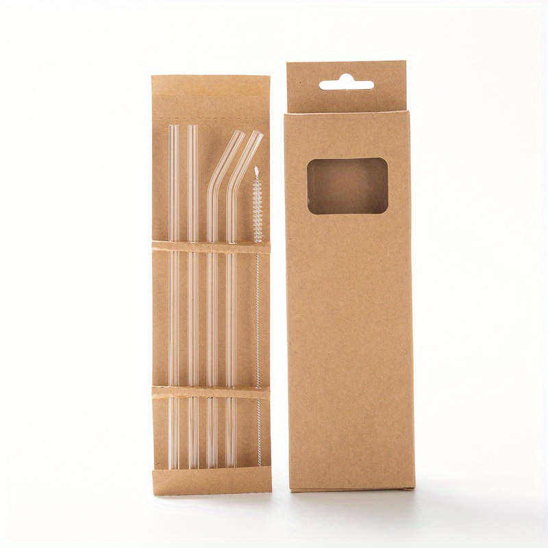 TEMU 1set (4 Straws + 1 Brush) 8mm Transparent Glass Straw, Reusable Heat Resistant Drinking Straws, High Temperature Resistant Straws, Washable And Reusable Drinking Straws