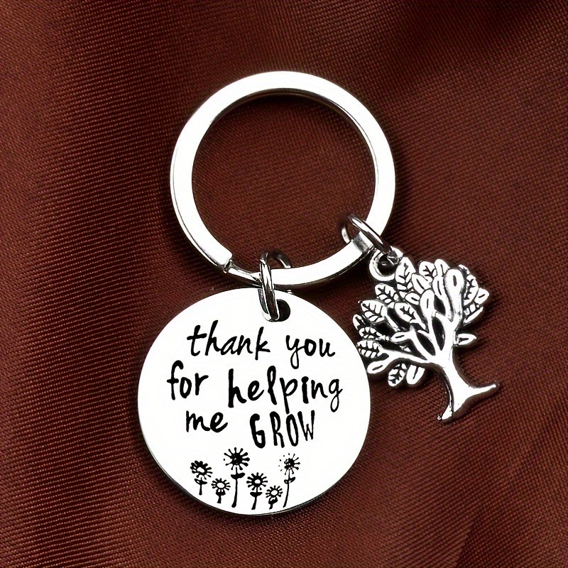 

1pc Thank You For Helping Me Grow Keychain Tree Of Life Stainless Steel Key Chain Ring Teacher Coach Grandma Appreciation Gift