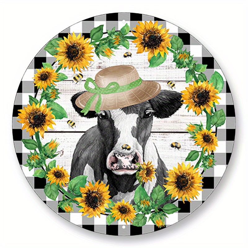 

1pc 8x8inch Aluminum Metal Sign Cow Sunflower Wreath Sign, Signs For Wreaths, Wreath Enhancement, Round Wreath Signs