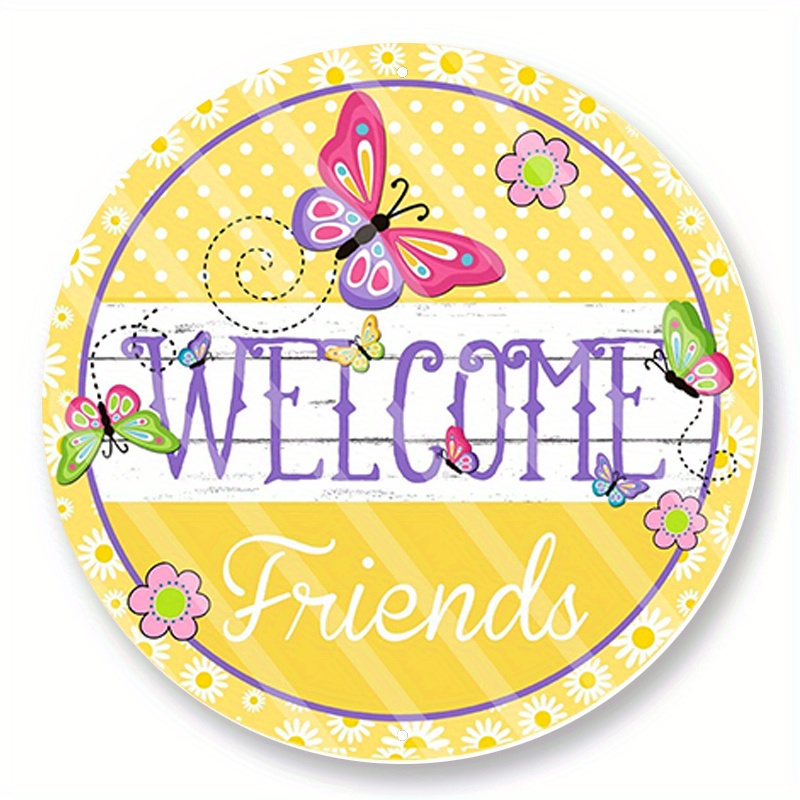 

1pc 8x8inch Aluminum Metal Sign Welcome Friends Wreath Sign, Signs For Wreaths, Wreath Enhancement