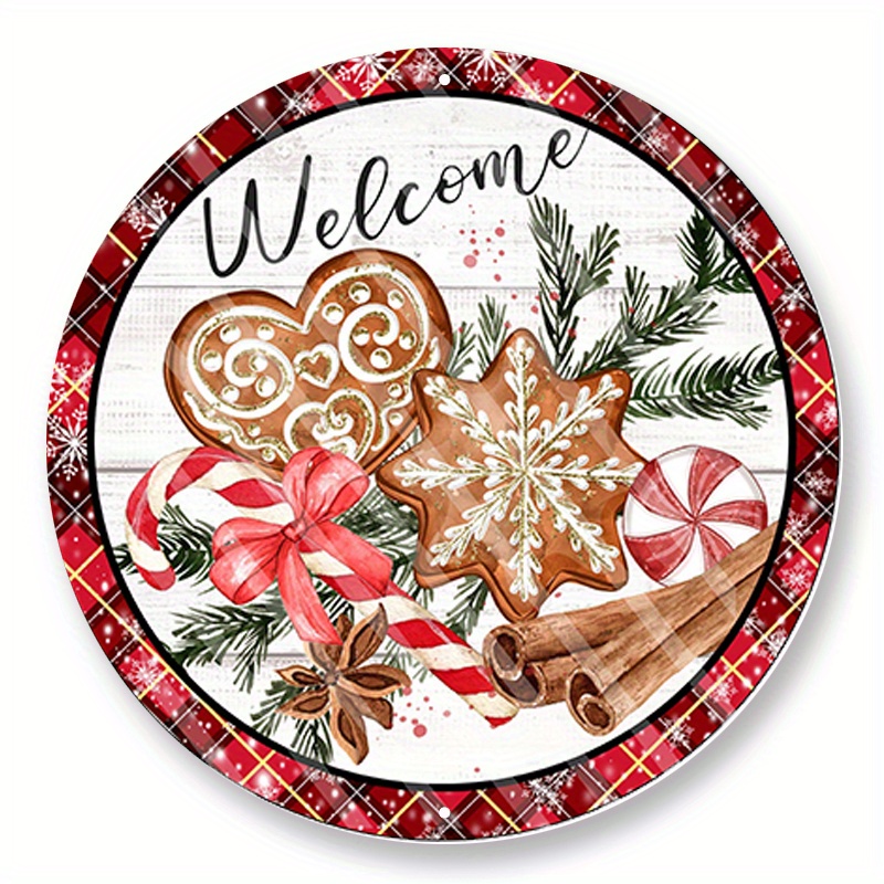 

1pc 8x8inch Aluminum Metal Sign Winter Sign, Welcome Candy Cane Wreath Sign, Sign For Wreaths, Wreath Enhancement, Wreath Embellishment