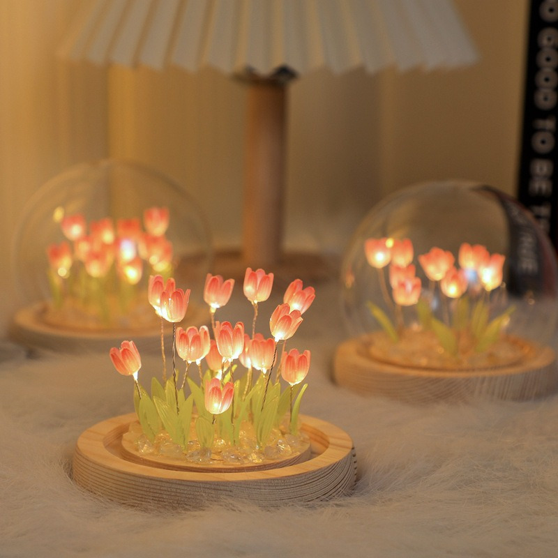 New Handmade DIY Cloud Tulip Mirror Small Night Light Girl Heart Living  Room UK