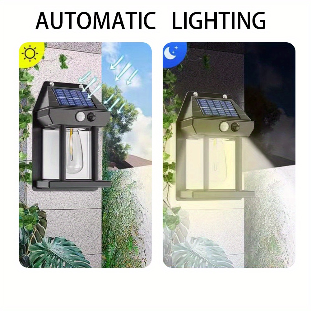 1pc new solar tungsten wall lamp 3 modes outdoor villa garden courtyard decoration induction lantern small night lamp details 0