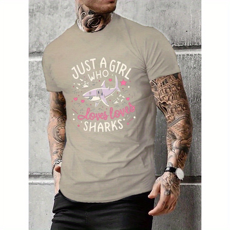 

Just A Girl Who Loves Sharks Print T Shirt, Tees For Men, Casual Short Sleeve T-shirt For Summer