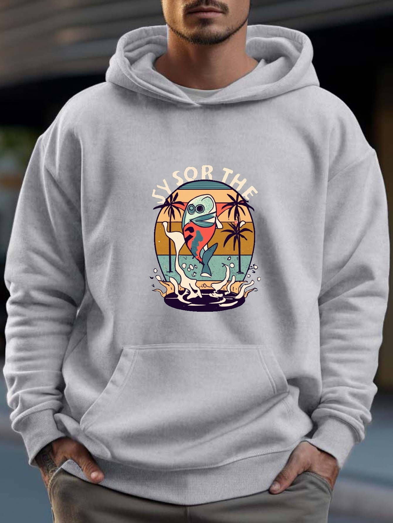 Beach Print Sweatshirt Men's Long Sleeve Hoodies Street - Temu