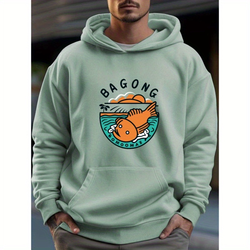 Funny Fish Print Hoodie Cool Hoodies Men Fleece Men's Casual - Temu