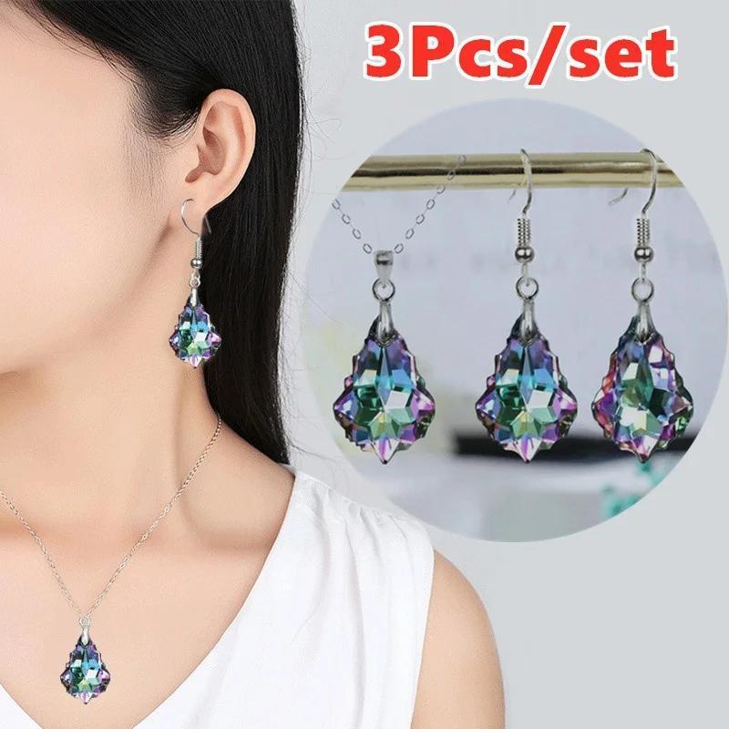 

1 Pair Of Earrings + 1 Necklace Elegant Jewelry Set Silver Plated Inlaid Waterish Gemstone Pick A Color U Prefer Match Daily Outfits Party Decor