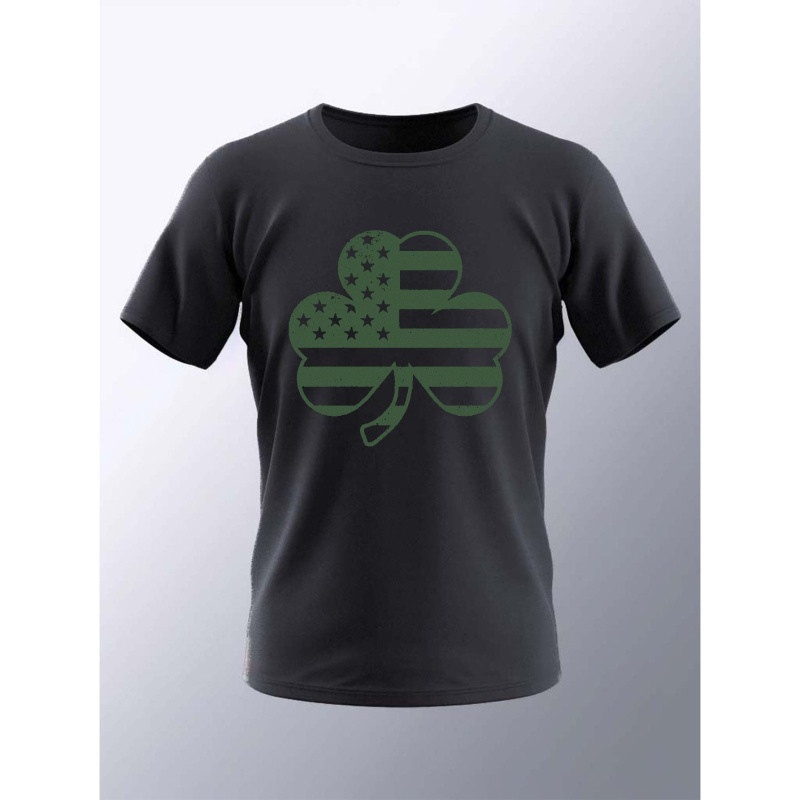 

Clover Print T Shirt, Tees For Men, Casual Short Sleeve T-shirt For Summer