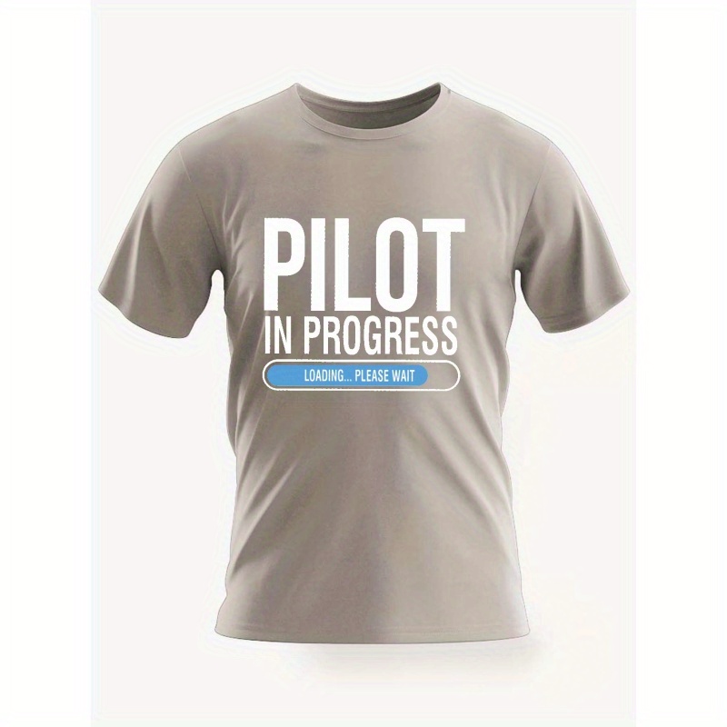 

Pilot In Progress Print T Shirt, Tees For Men, Casual Short Sleeve T-shirt For Summer
