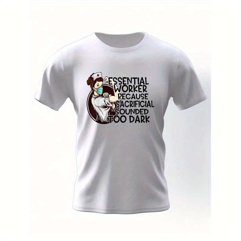 

Essential Worker Nurse Print T Shirt, Tees For Men, Casual Short Sleeve T-shirt For Summer