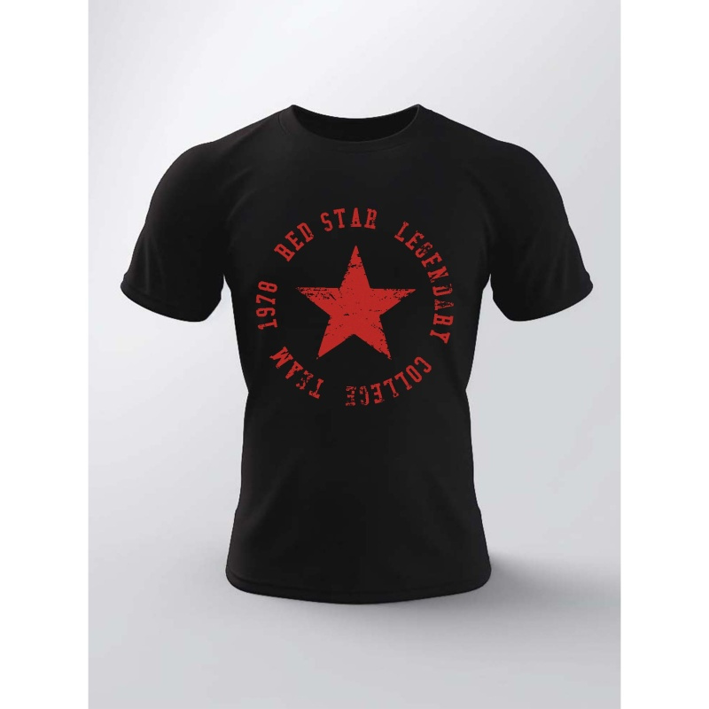 

Red Star Print T Shirt, Tees For Men, Casual Short Sleeve T-shirt For Summer