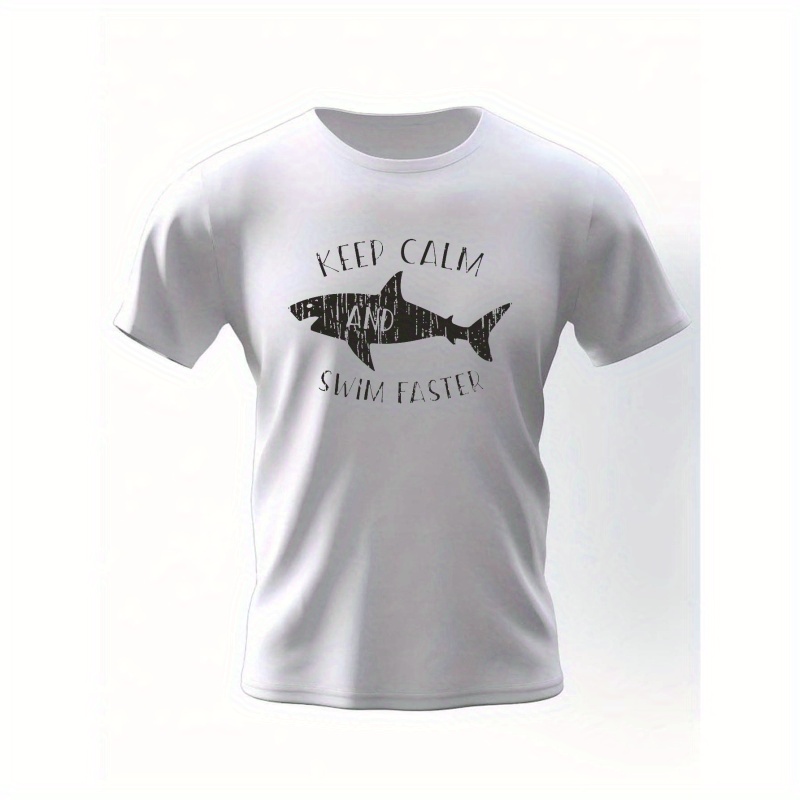 

Keep Calm Swim Faster Print T Shirt, Tees For Men, Casual Short Sleeve T-shirt For Summer