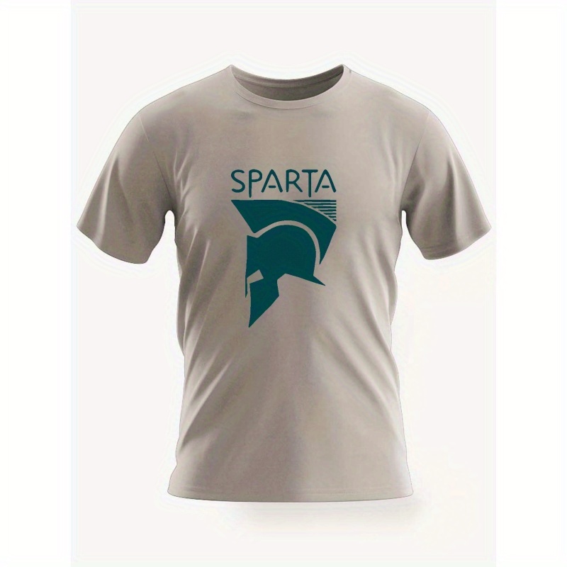 

Spartan Helmet Print T Shirt, Tees For Men, Casual Short Sleeve T-shirt For Summer