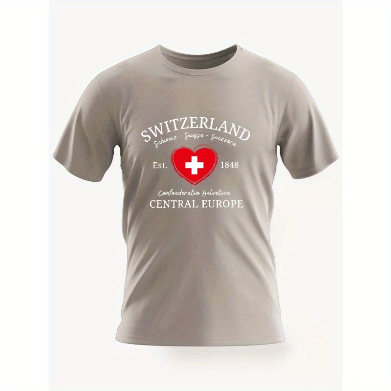 

Switzerland Print T Shirt, Tees For Men, Casual Short Sleeve T-shirt For Summer
