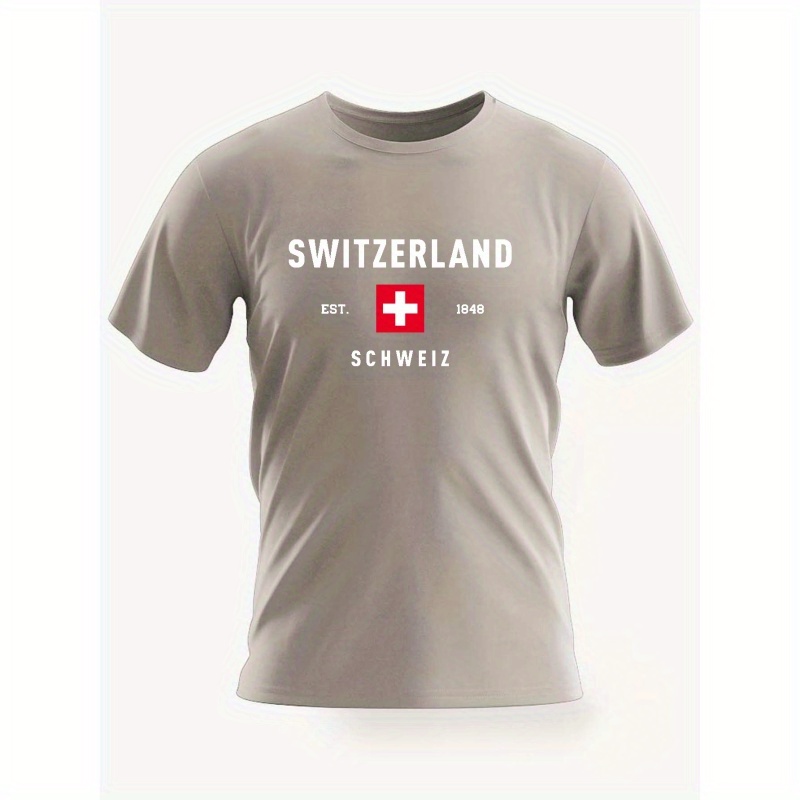 

Switzerland 1848 Print T Shirt, Tees For Men, Casual Short Sleeve T-shirt For Summer
