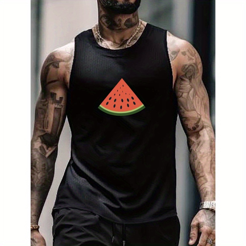 

Watermelon Slice Print Sleeveless Tank Top, Men's Active Undershirts For Workout At The Gym