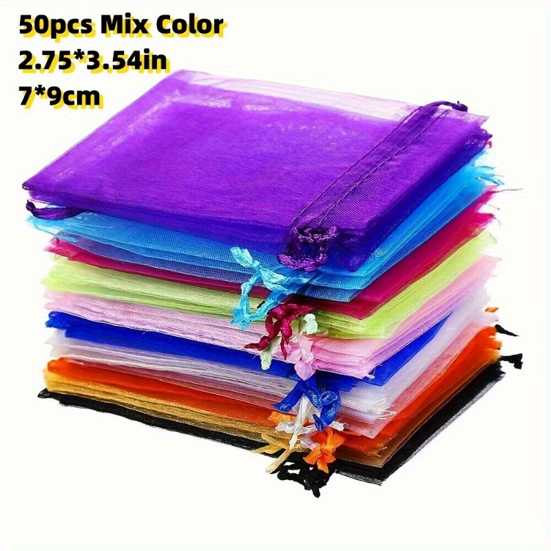 

50/100pcs Colour Mixture Transparent Organza Gift Bags Random Color Organza Favor Bags Gift Bags With Drawstring For Wedding Party Valentine's Day