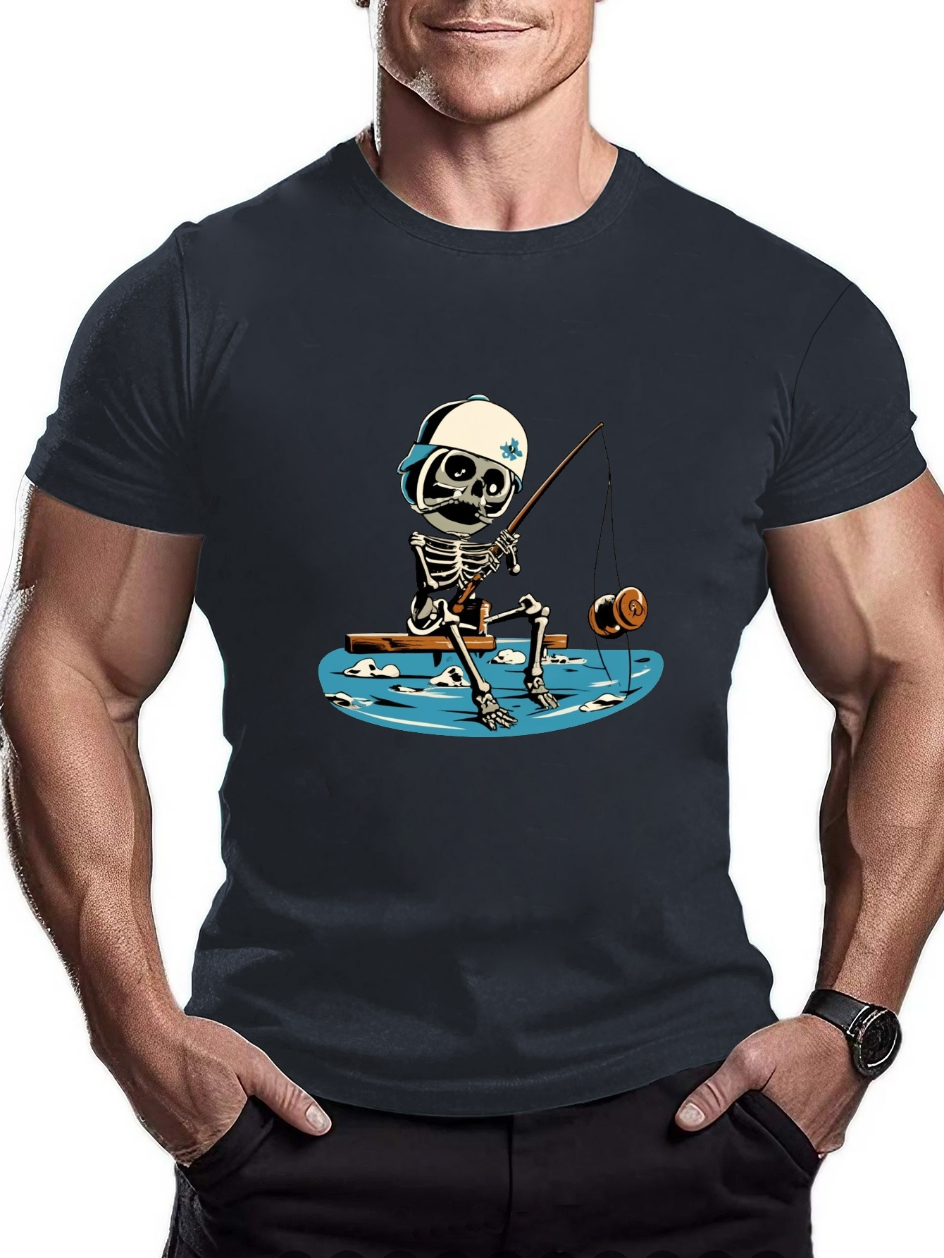 Camisetas Esqueleto Moda Estampado Pesca Hombres Camiseta - Temu Chile