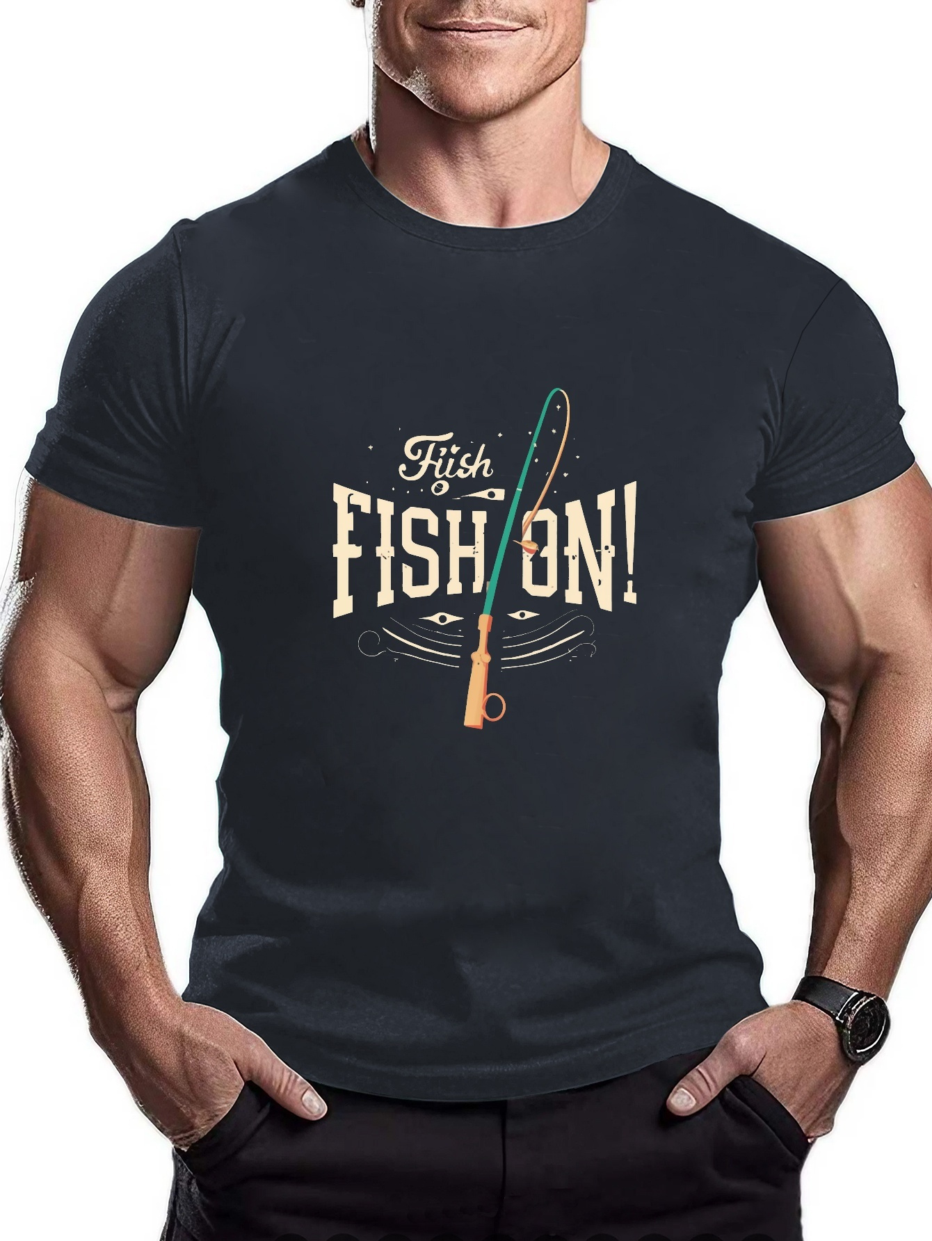 Mens Casual Loose T Shirts Sometimes A Fish Print Round Neck - Temu