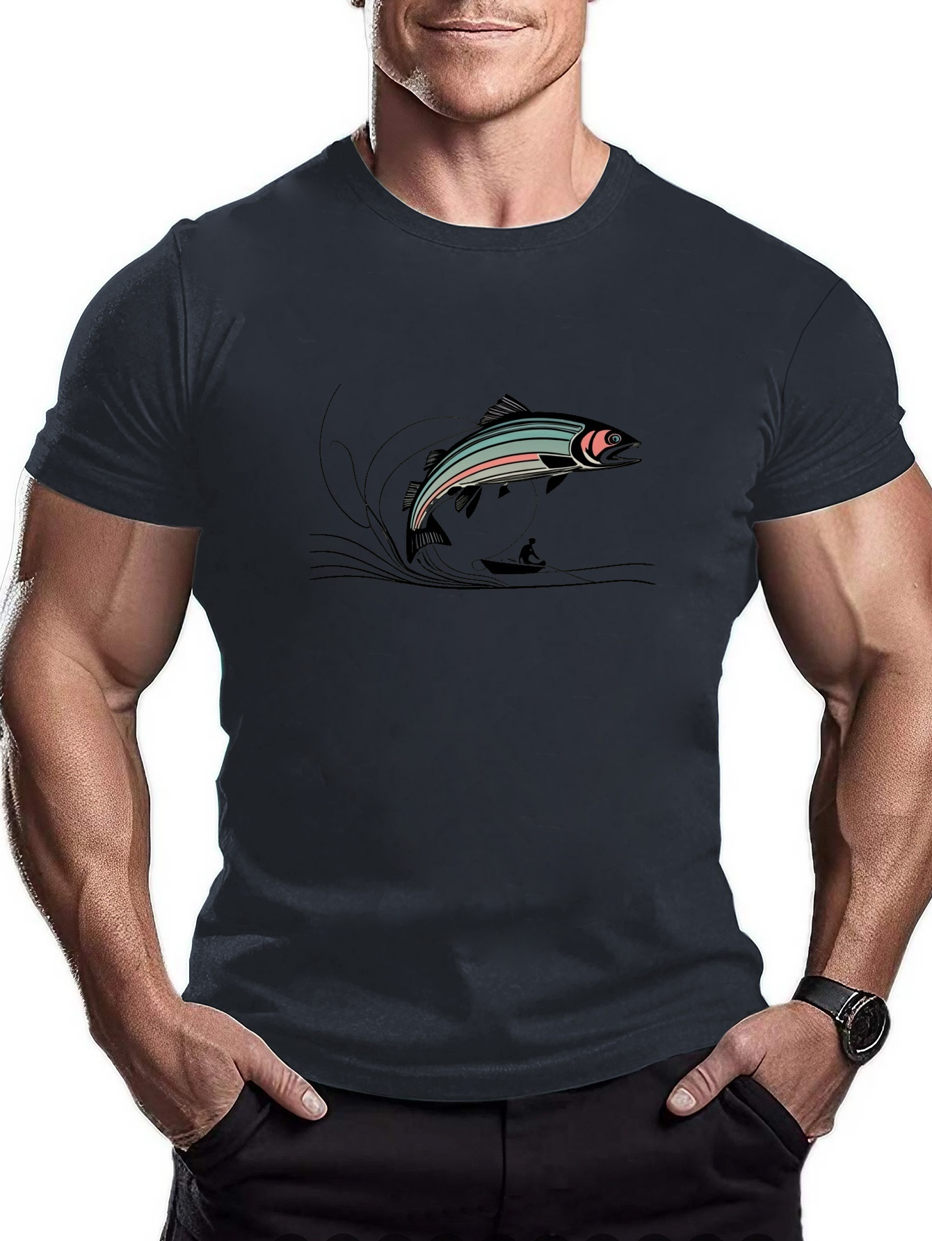 Fish Trout Print T Shirt Tees Men Casual Short Sleeve T - Temu Philippines