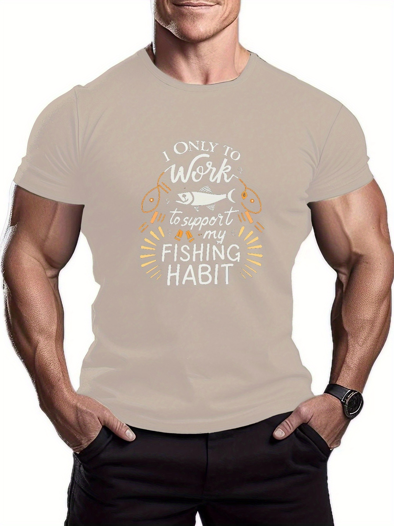 Work Support Fishing Habit Letters Print Men's Casual Daily - Temu