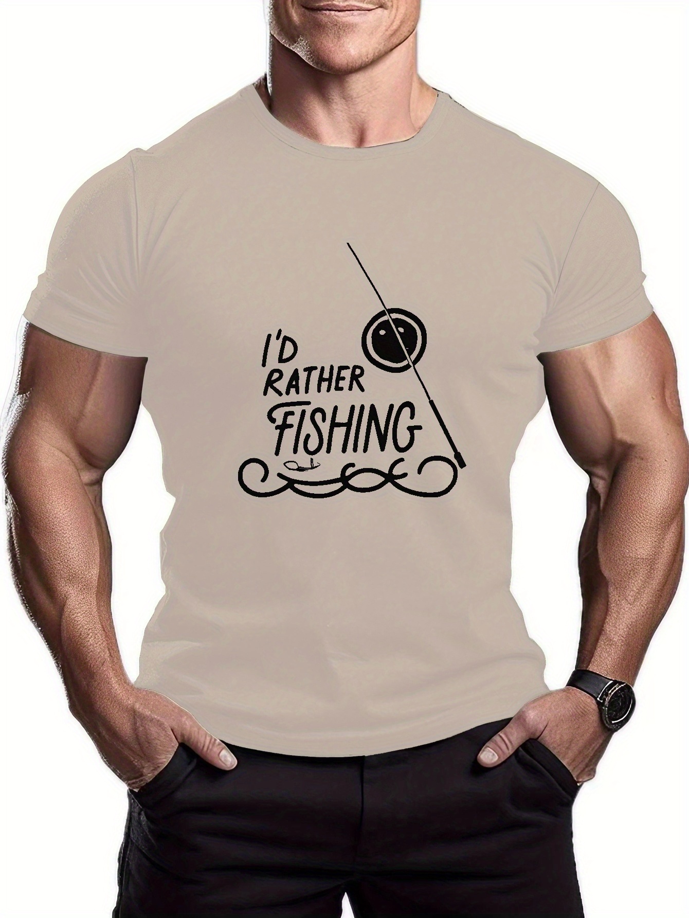 d Rather Fishing Print T Shirt Tees Men Casual Short Sleeve - Temu