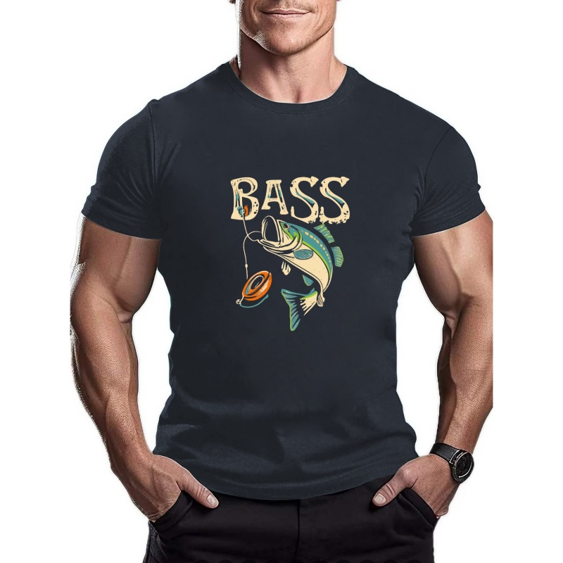

Bass Fish Pattern Men's Retro Casual T-shirt For Summer Outdoor, Men's Clothing