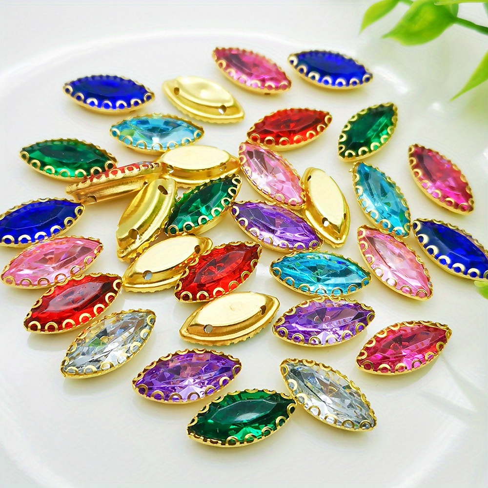 

30pcs Horse Eye Shaped Multi-color Acrylic Beads Inlaid With Rhinestone For Diy Jewelry Making