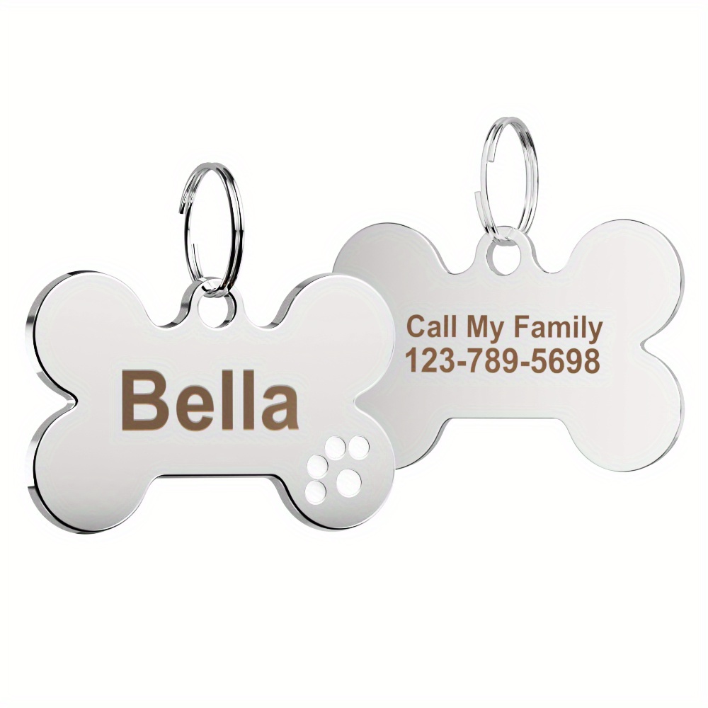 TEMU Custom Engraved Bone-shaped Dog Tag - Personalized Pet Id Tag With Paw Print Design, Durable Metal Collar Name Tag, Christmas Gift For Owners,