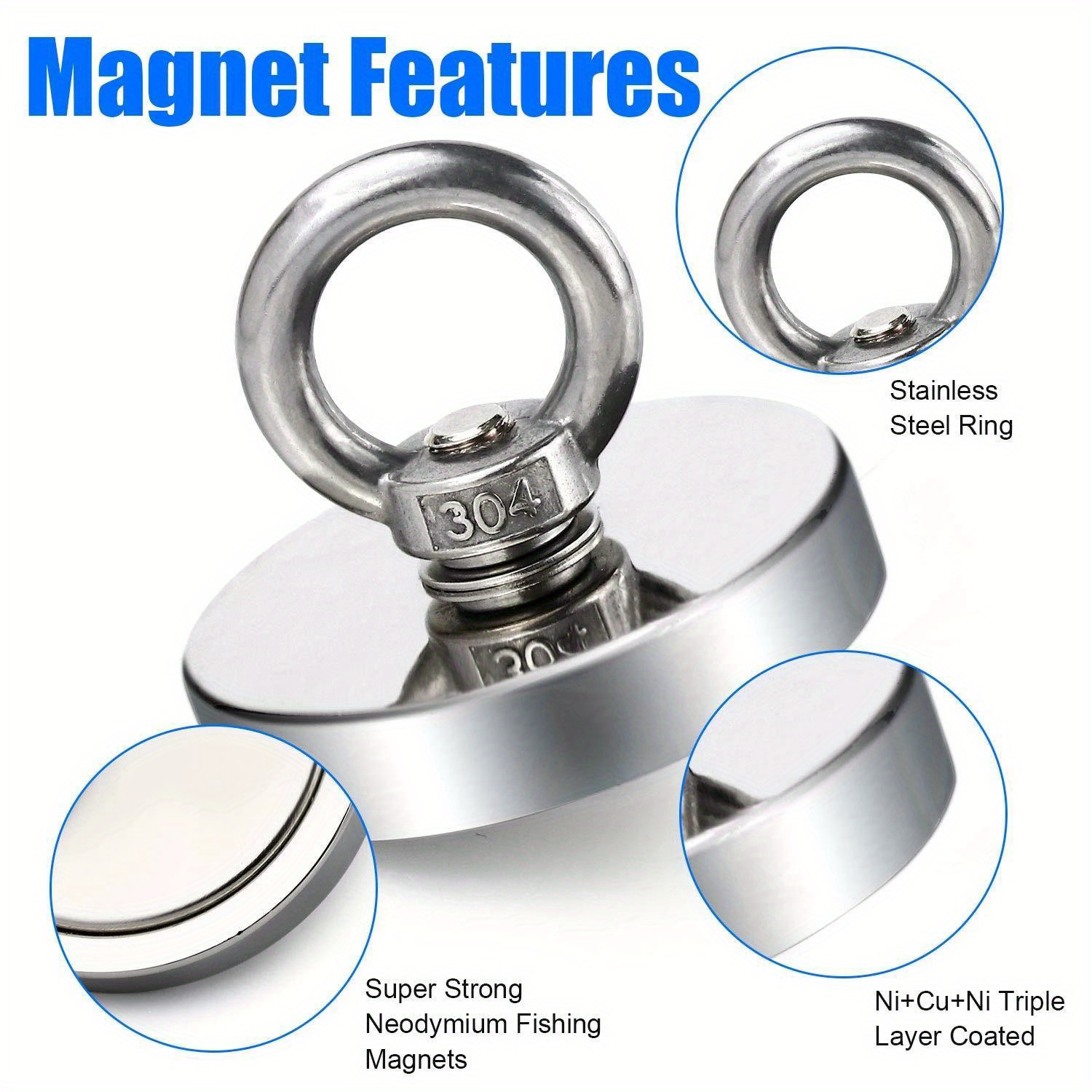 DIYMAG Super Strong Neodymium Fishing Magnets, 95lbs(43 KG) Pulling Force  Rare Earth Magnet with Countersunk Hole Eyebolt-Dia 1.26 inch(32 mm) for  Retrieving in River and Magnetic Fishing - 10 P price in