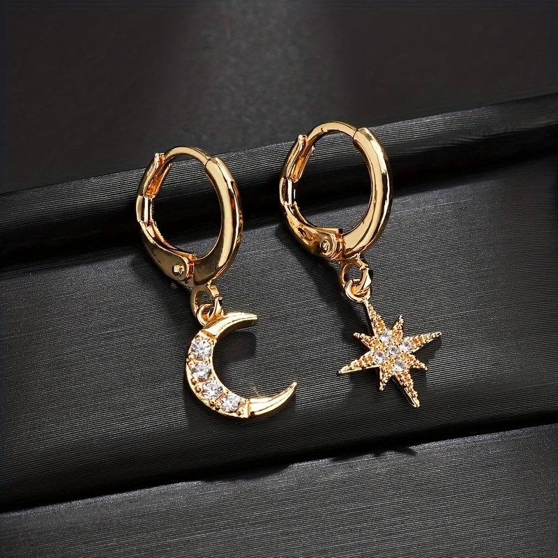 1pair Trendy Simple Moon Star Asymmetrical Dangle Earrings for Men for Daily Decoration, Gift for Family and Holiday Birthday Gift,Temu