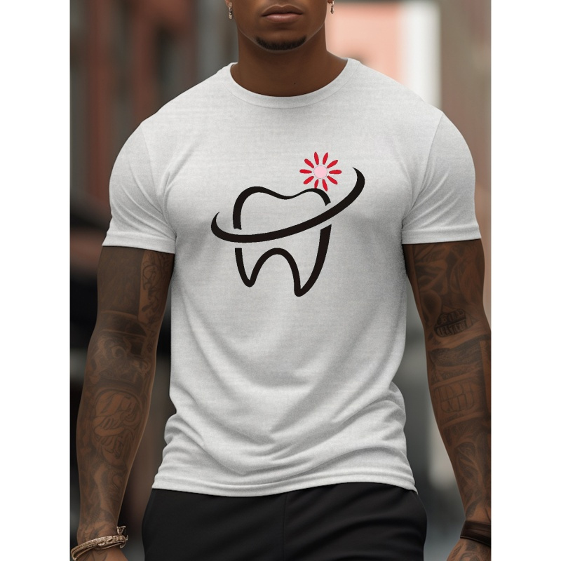 

Tooth Print T Shirt, Tees For Men, Casual Short Sleeve T-shirt For Summer