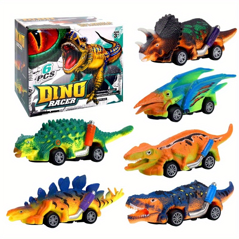 6pcs Pack Mini Pull Cars With T Rex For Boys Dinosaurs Toys