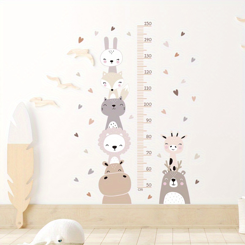 Image of Boho Smile Animals Bear Height Measurement Decorative Wall Art Sticker For Bedroom, Living Room, Entryway, Bedroom, Porch, Ideal Household , Home Decoration
