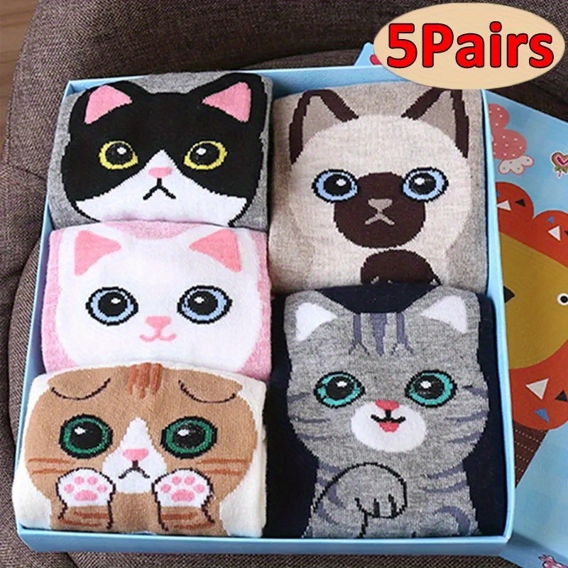Calcetines de algodón para niños con diseño de animales de dibujos animados  para perros y gatos, calcetines de cinco dedos para niñas y niños de 3 a