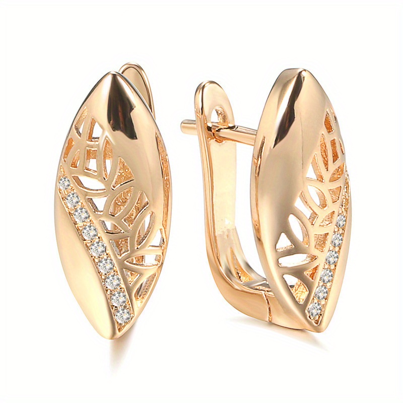 

1 Pair Golden Color Hollow Leaf Shape Leverback Earrings For Women Twinkle Zircon Bridal Wedding Piercing Hoop Earrings Jewelry