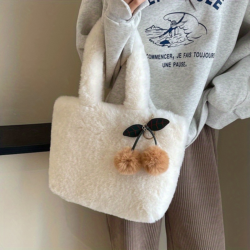 Warm Fluffy Plush Bag Handheld Tote Bag Large Capacity Plush - Temu