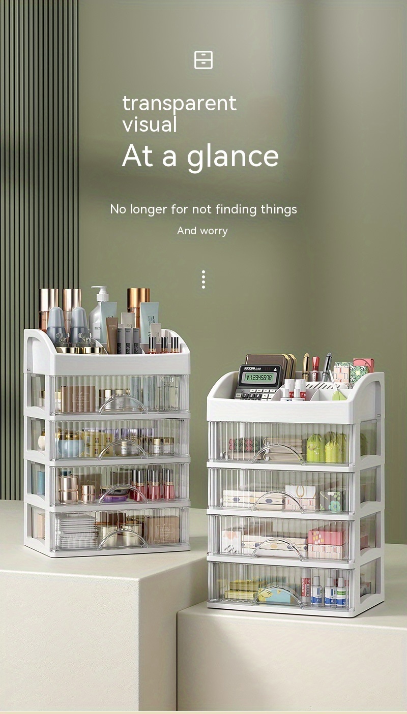 [Chic Crown-Inspired Storage] Transparent Cosmetic & Jewelry Storage Cabinet - Chic Crown-Inspired Drawer Organizer Set, Lightweight Plastic, Easy Insert Design