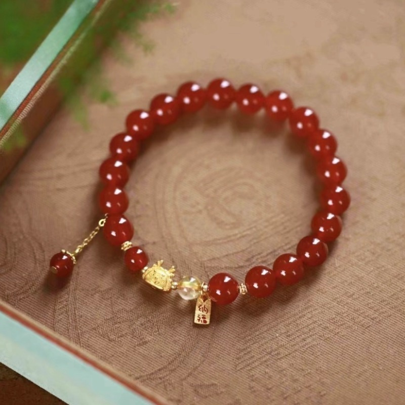 

1pc Natural Red Agate Bracelet, Dragon Accessories Lucky Pendant Matching Bracelet, Holiday Gift, New Year Gift For Men Women