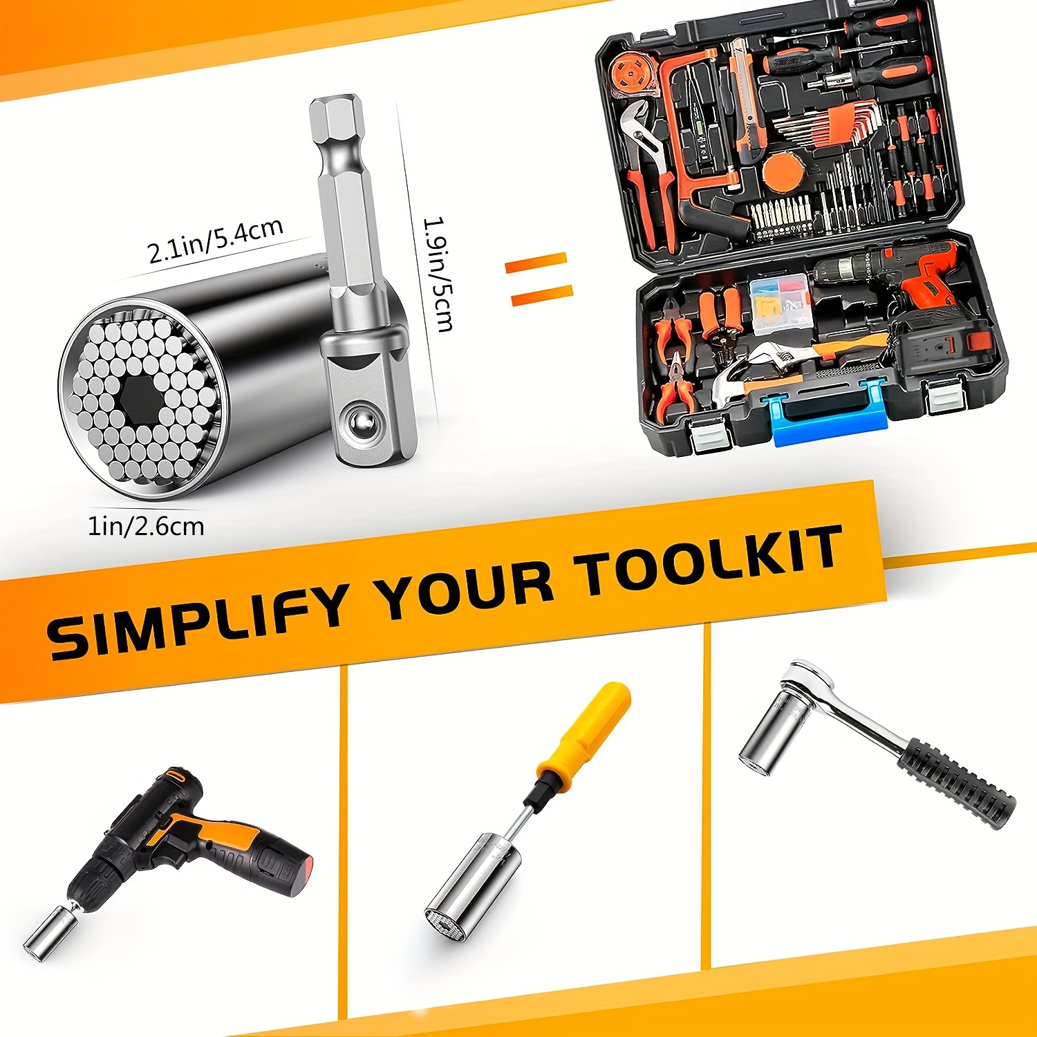 Super Universal Socket Tools Gifts For Men, Stocking Stuffers For Men  7-19mm Socket Wrench Set With Power Drill Adapter, Unique Cool Stuff  Gadgets Chr