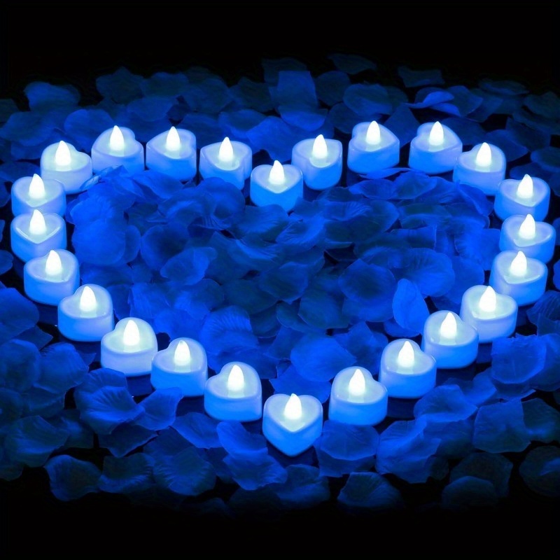 1000 Pieces Artificial Rose Petal with 24 Pieces Romantic Heart Candles LED  Candles Flameless Romantic Love Tea Lights for Romantic Night Valentine's