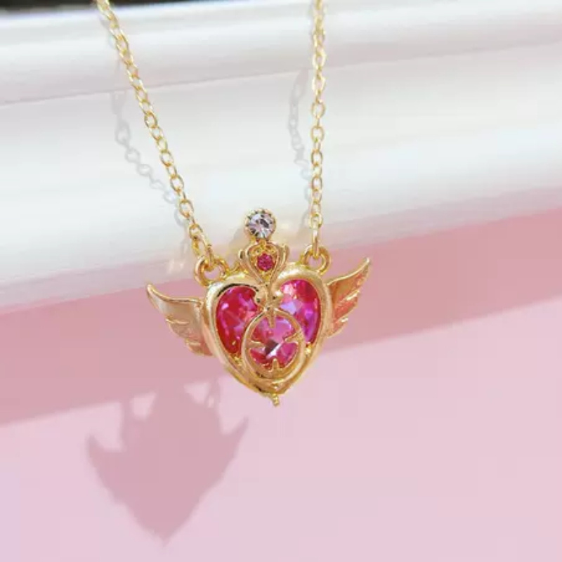 

Cute Pink Love Heart With Wings Pendant Necklace Female Valentine's Day Neck Jewelry Gift