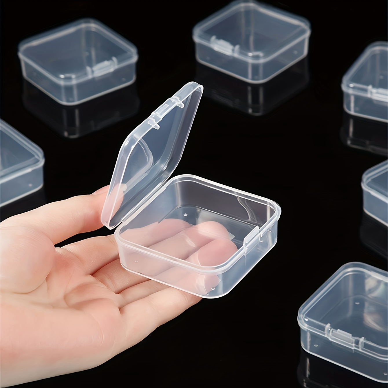 mini clear plastic storage containers hinged lids square Temu United Kingdom
