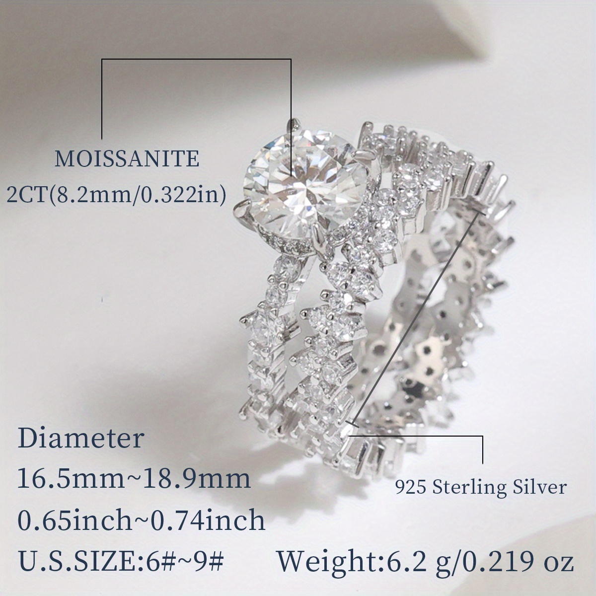 elegant 2pcs moissanite engagement ring set 925 sterling silvery hypoallergenic classic round cut   weddings gifts with exquisite gift box details 2