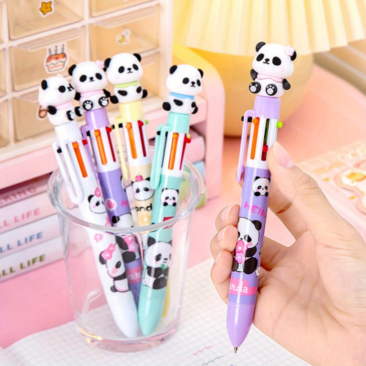 

4pcs/lot Kawaii Panda 6 Colored Mechanical Ballpoint Pen School Office Writing Supplies Gift Stationery Animals Ball Point