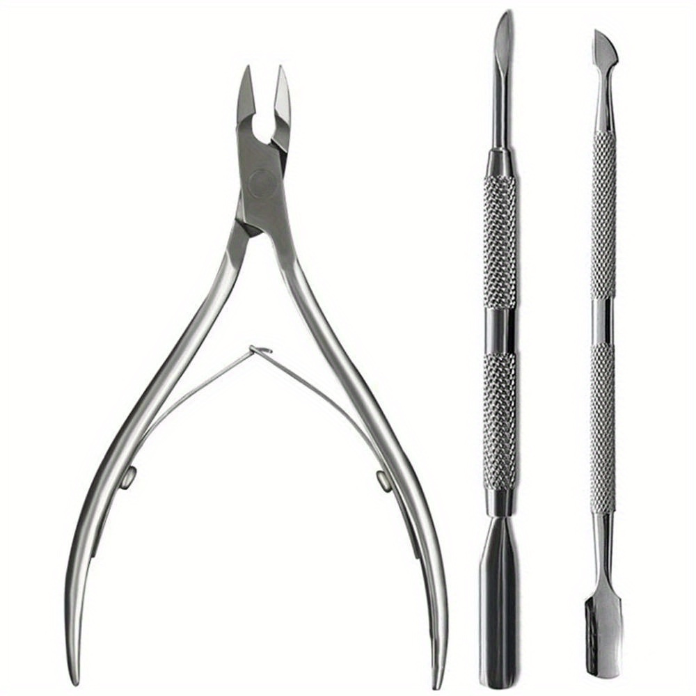 

3pcs/set Stainless Steel Nail Art Cutter Scissor, Cuticle Clipper Pusher, Dead Skin Remover Kit, Manicure Pedicure Tools Free Of Acetone