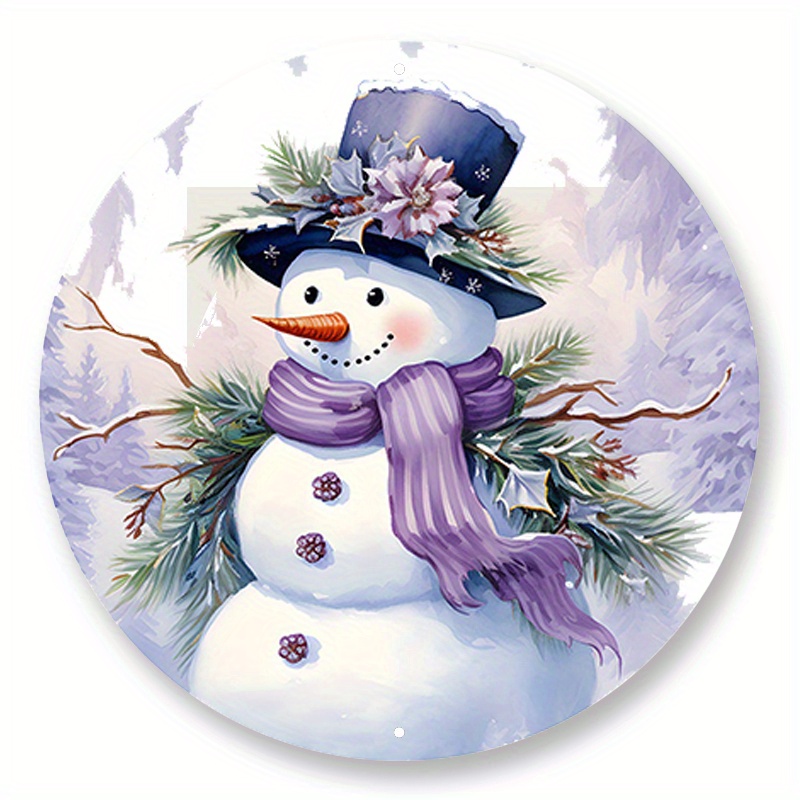 

1pc 8x8inch Aluminum Metal Sign Lavender Floral Snowman Wreath Sign, Christmas Snowman Wreath Sign, Metal Signs For Christmas Wreaths, Winter Wreath Decoration