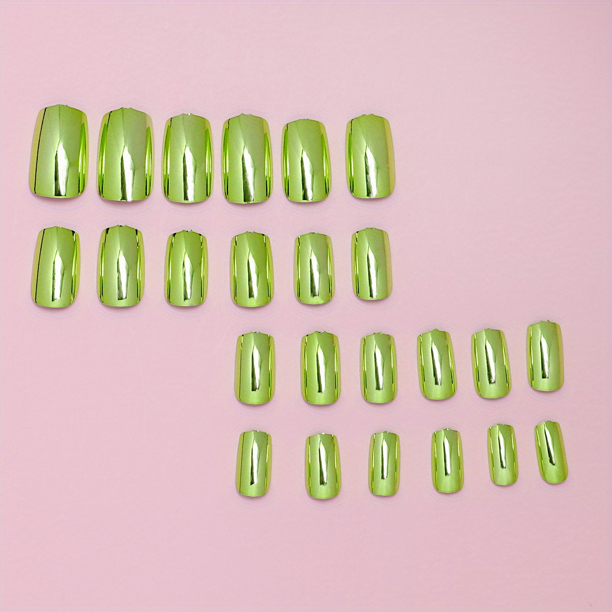 green press on nails short square fake nails reflective mirror false nails green acrylic nails chrome press on nails shiny artificial nails full cover stick on nails glossy glue on nails for women details 1